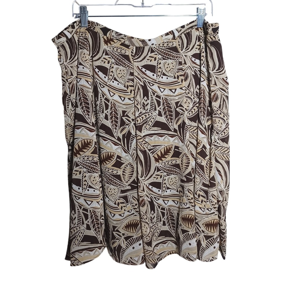 George A-line chiffon skirt 18 brown floral 36"W fit n flare boho career earthy
